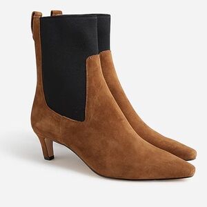 J. Crew Brown Suede Pointed-Toe Ankle Boots with Black Stretch Panels